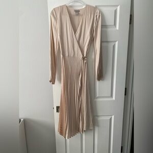H&M Cream Pleated Satin Wrap Dress